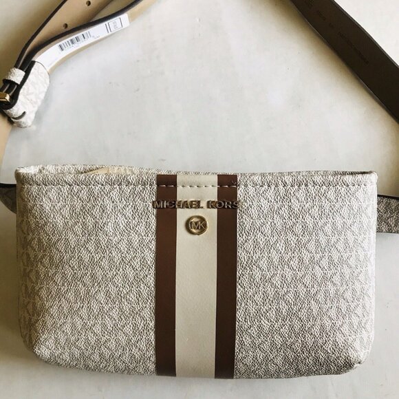 MICHAEL KORS Waist Belt Bag Fanny Pack‎ Beige/White Signature Logo S/M - Picture 5 of 9